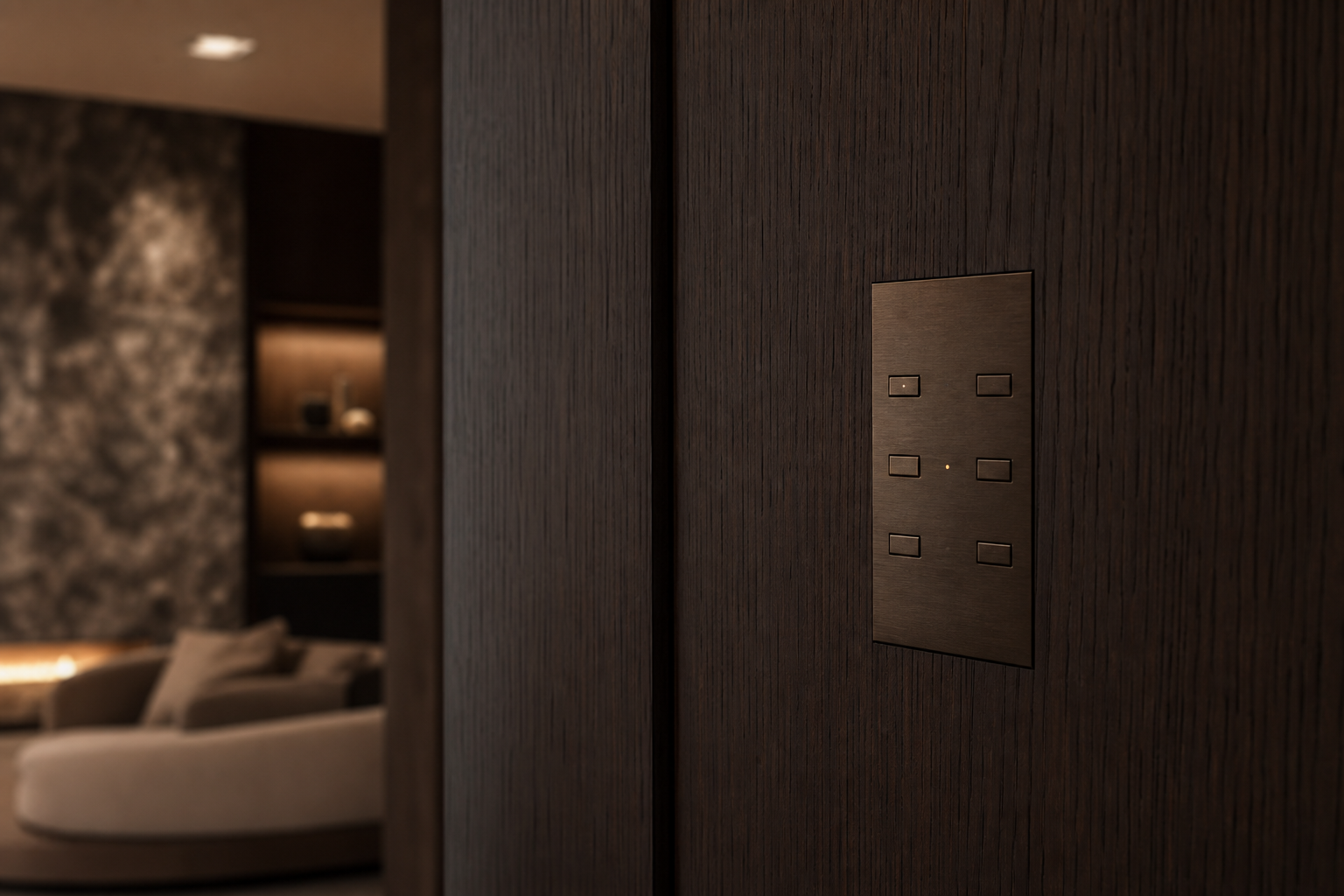 Control domótico integrado en madera oscura
